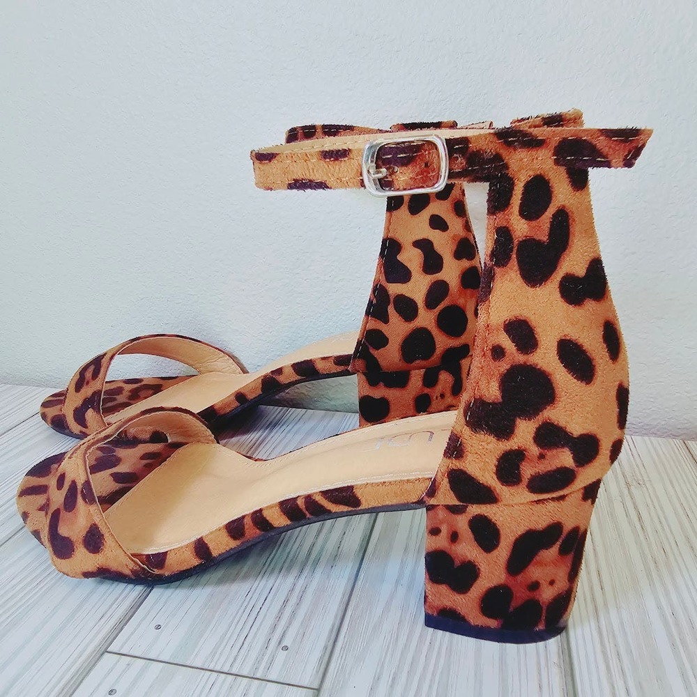 Brown Leopard Print Block Heel Sandals
